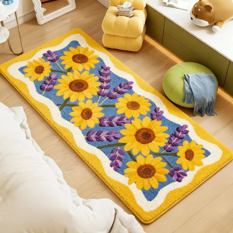 Flower Pattern Carpets for Living Room Fluffy Soft Bedside Floor Mat Modern Style Bedroom Decor Carpet Thick Plush Cloakroom Rug