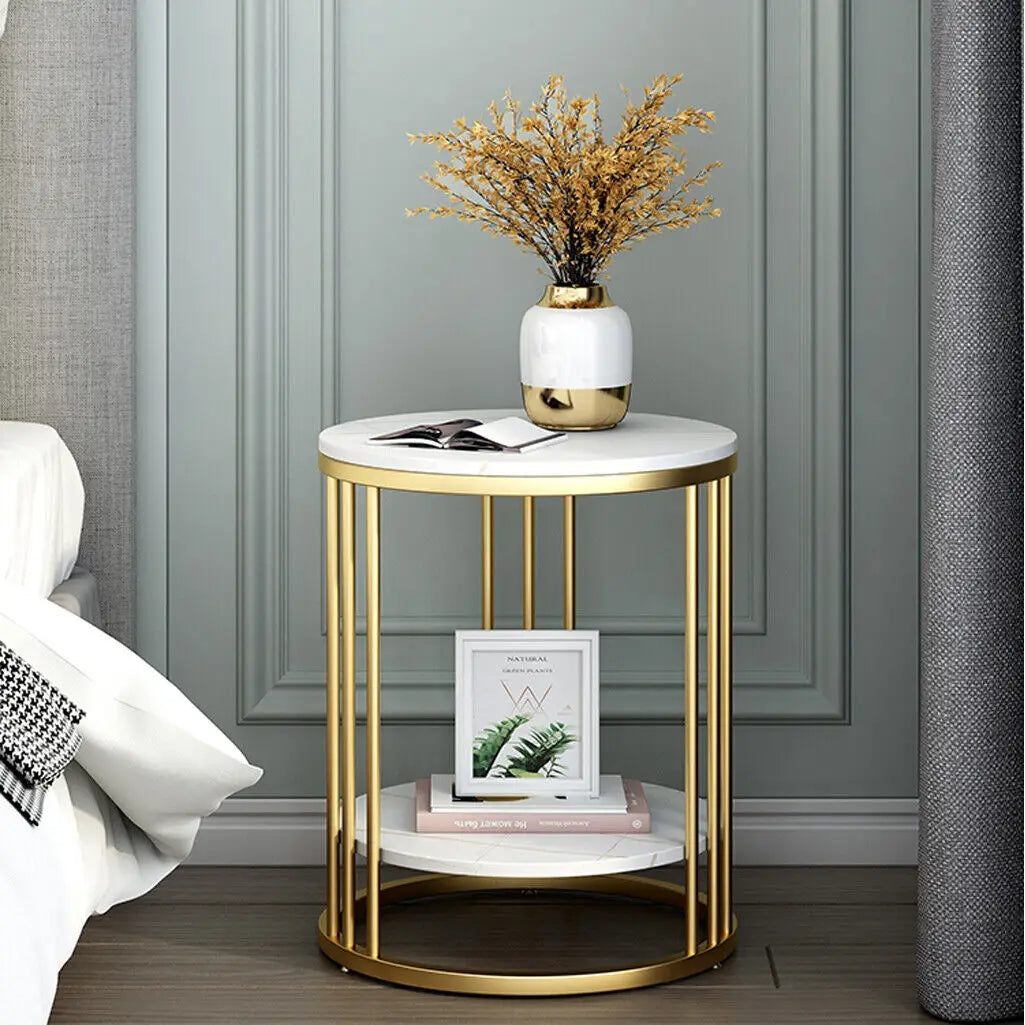 Wisfor 2 Tier Marble Side Table Round Nightstand Jewellery Storage