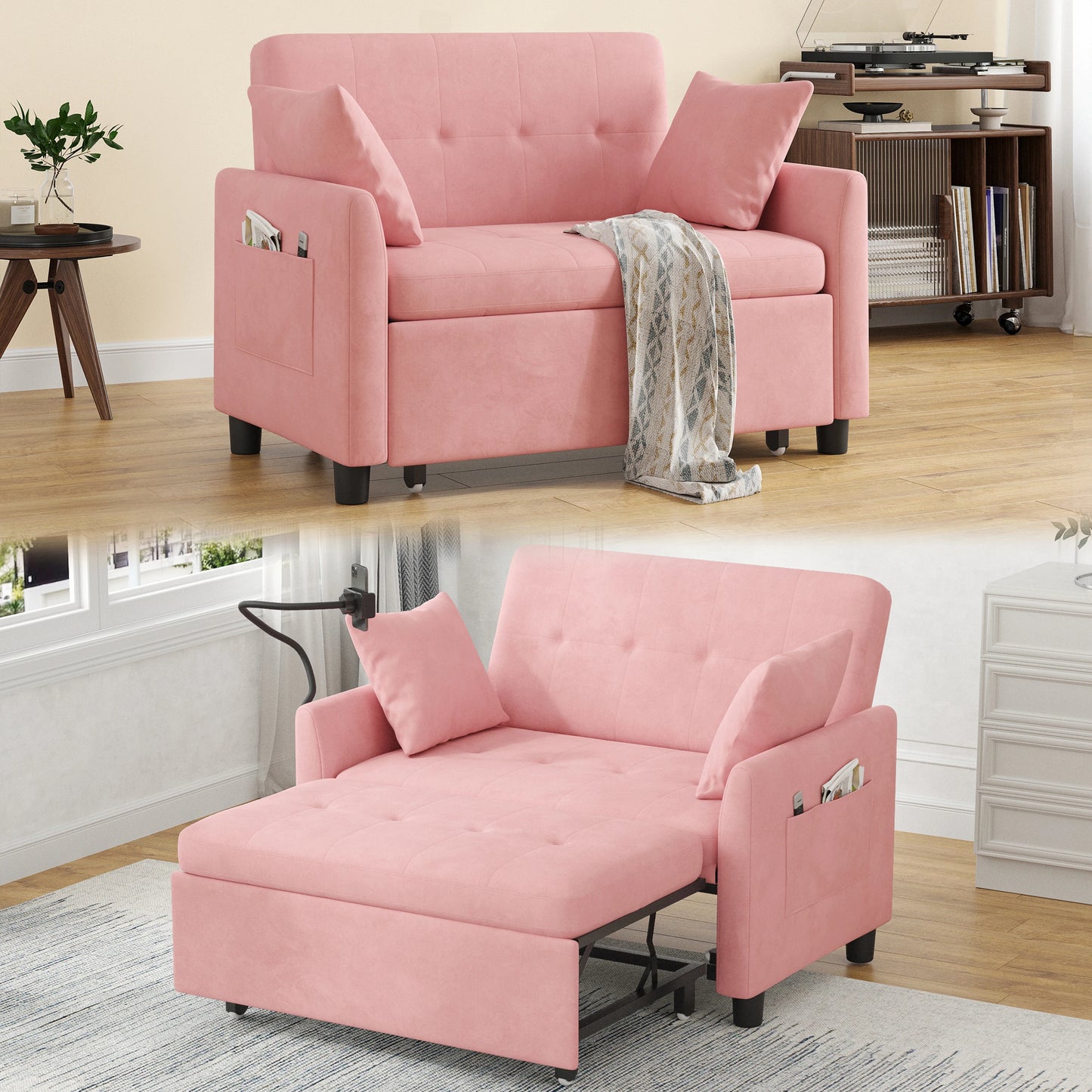 Someet Convertible Sleeper Chair Bed With USB And Phone Holder