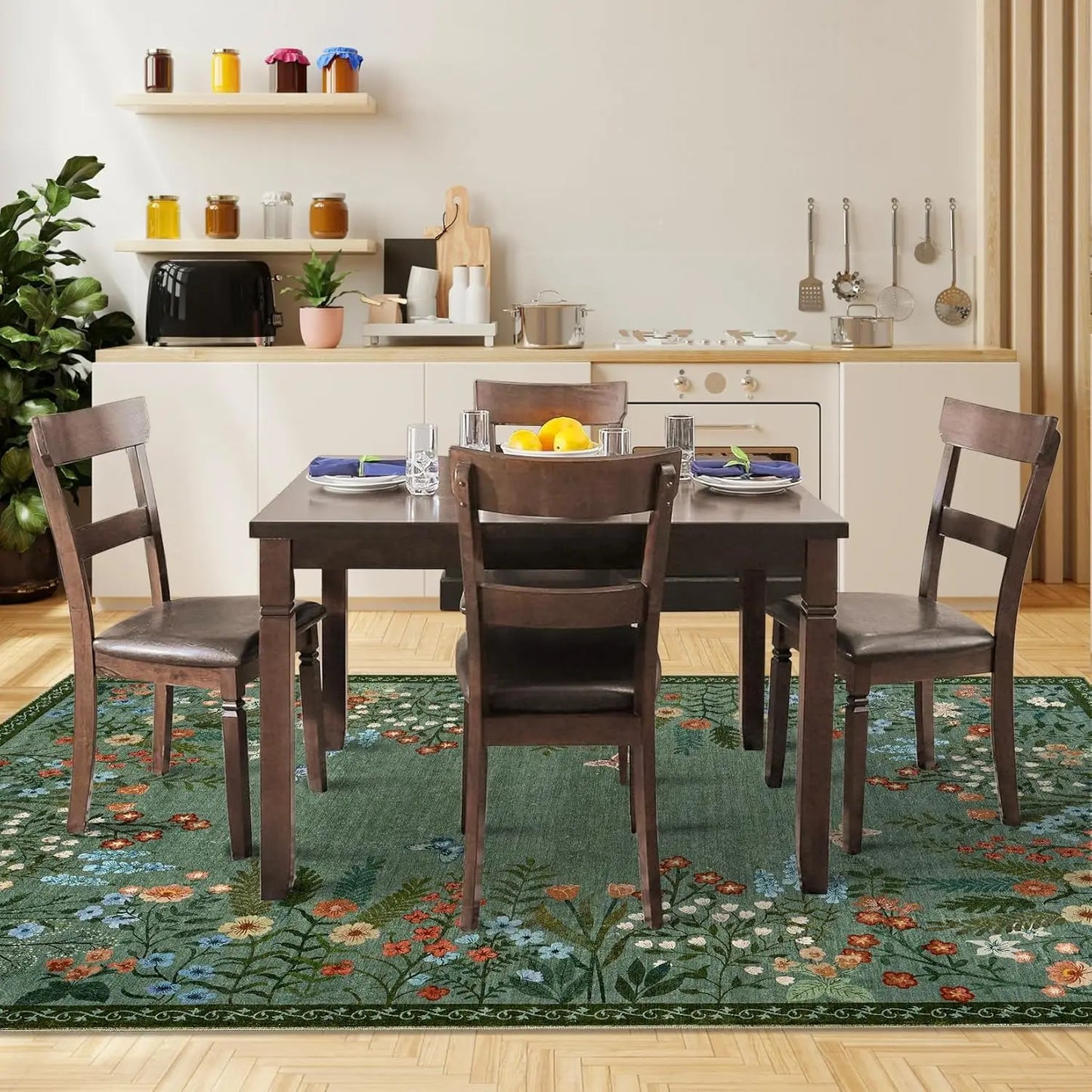 HiMISS Boho Floral Washable Entryway Rug Non Slip Carpet