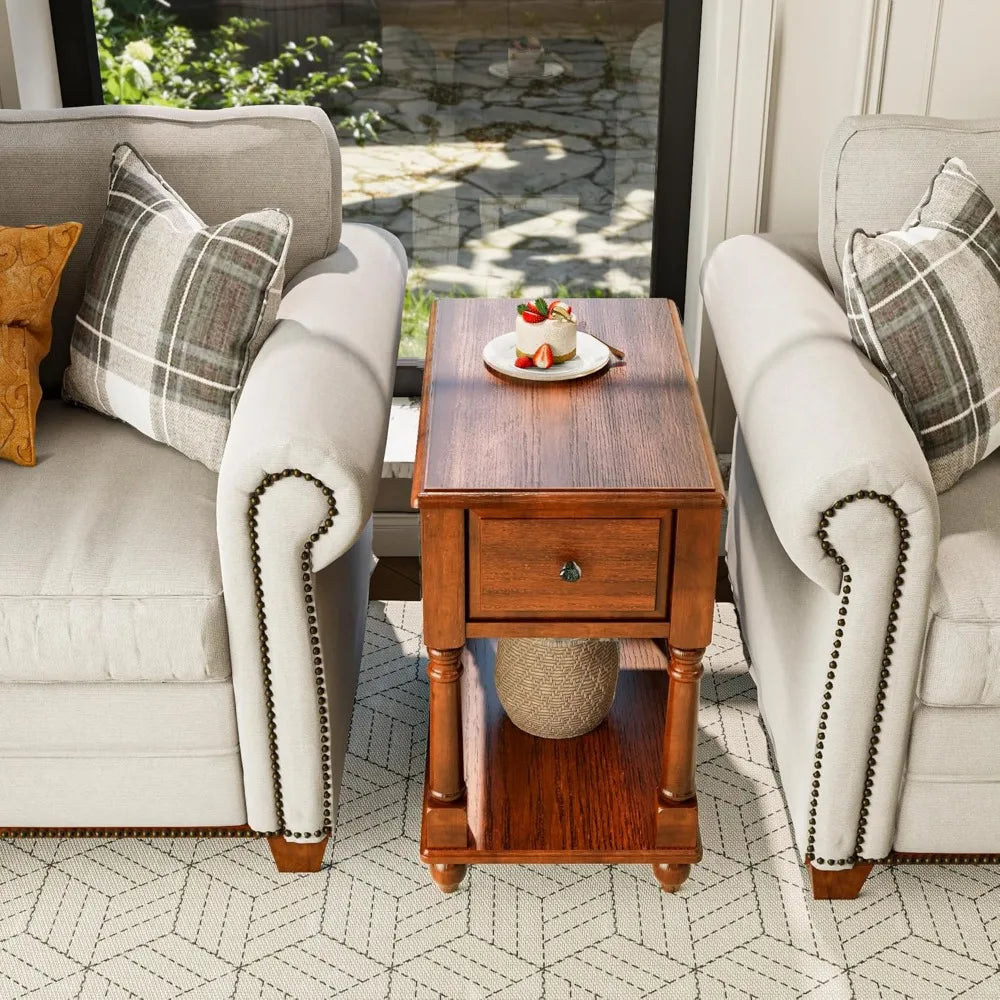 Solid Wood End Table With Drawer For Living Room Modern Design