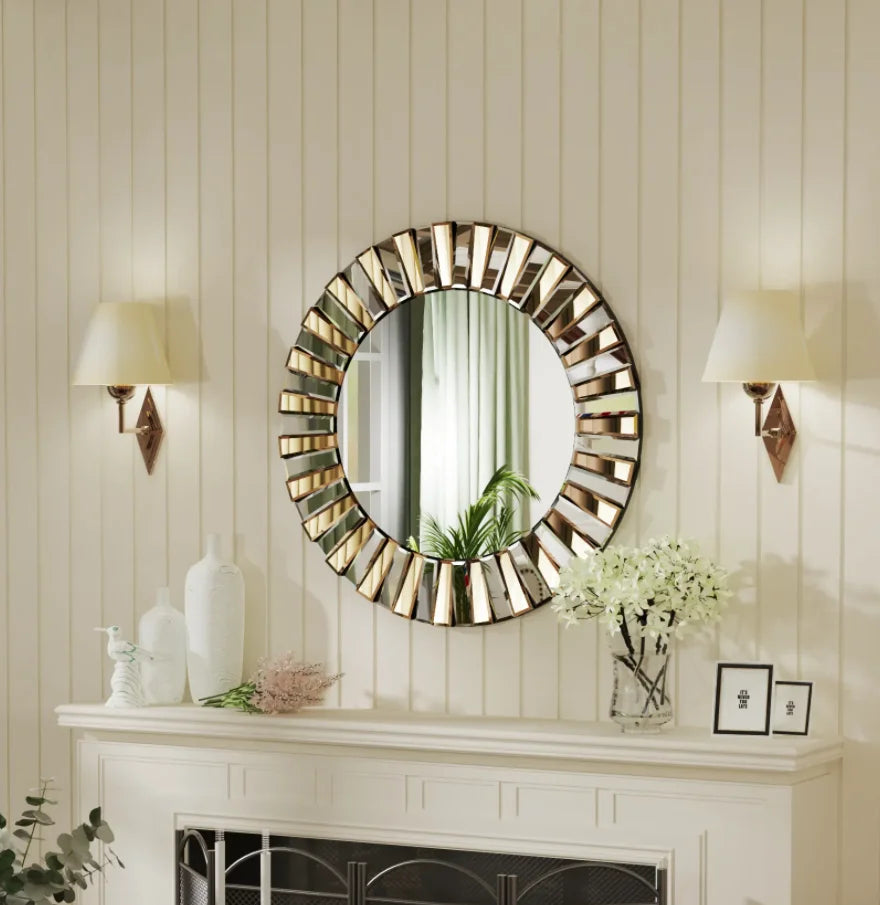 Round Starburst Decorative Wall Mirror For Living Room