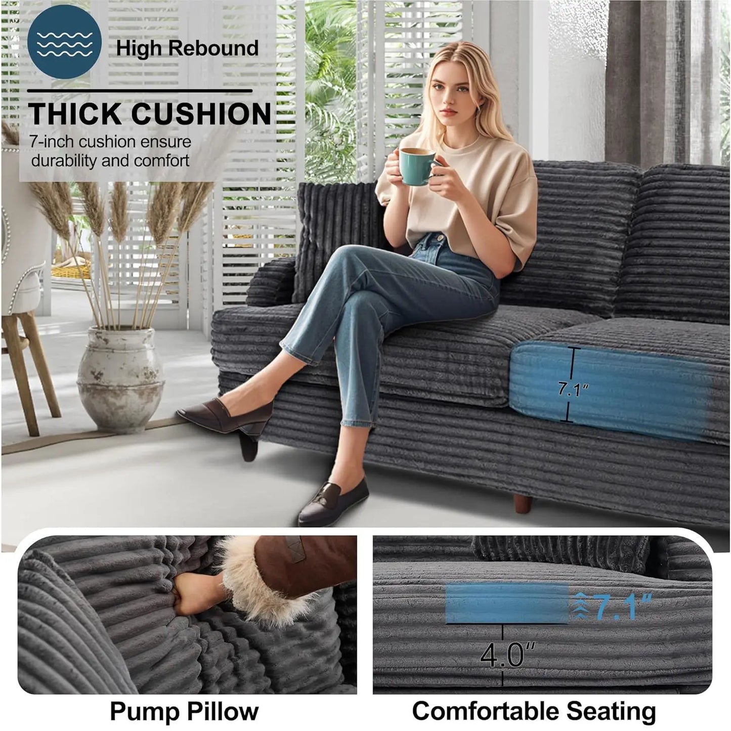 Corduroy Loveseat Sofa Modern 2 Seater For Small Space Living
