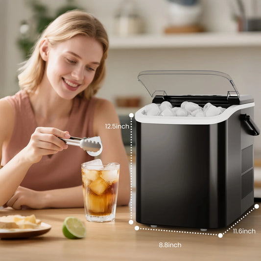 JHK Portable Kitchen Ice Machine Countertop Ice Maker with Handle 9 Bullet Ice Cubes Ready in 6 Mins Self-Cleaning Quiet Compact Ice Maker for Home Camping