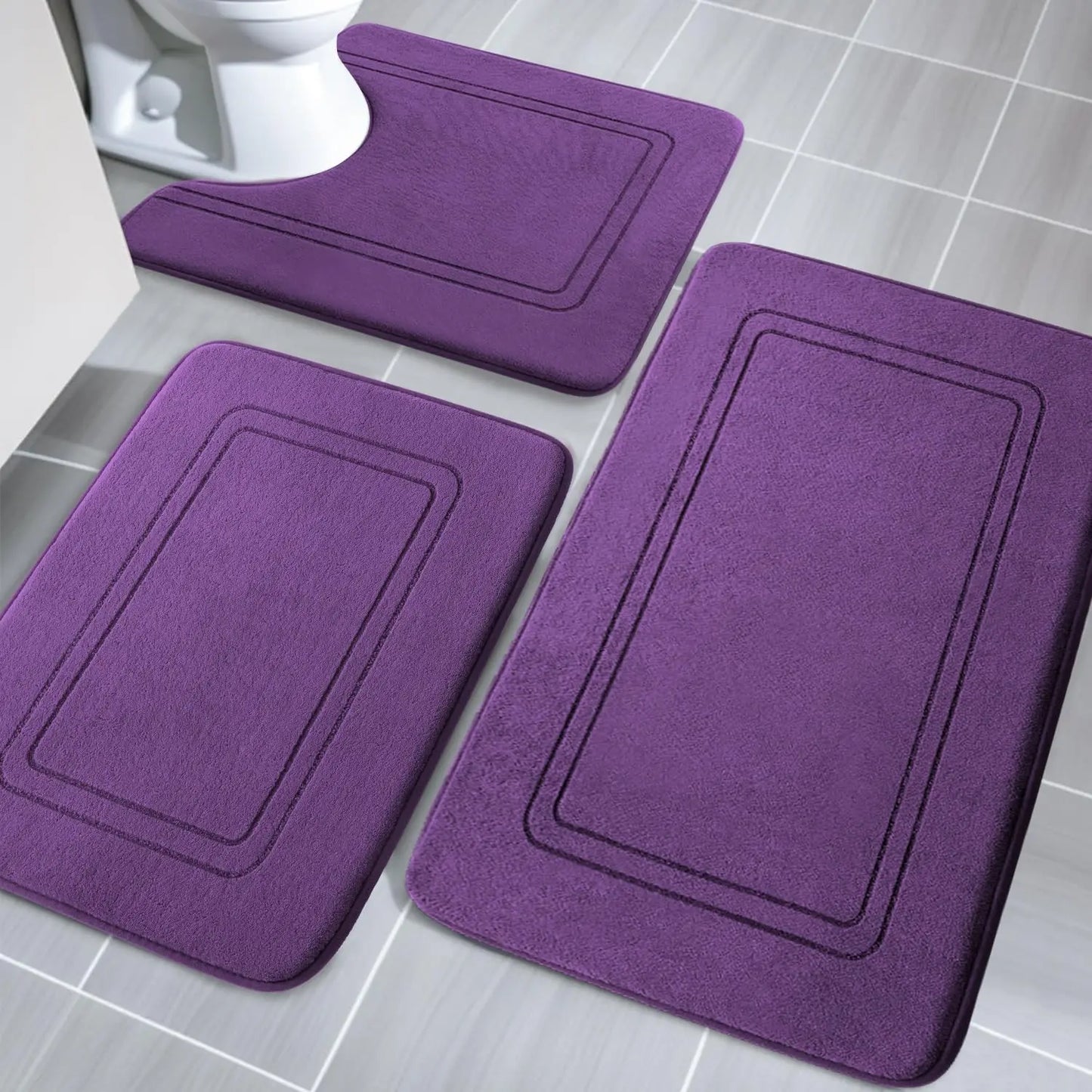 Memory Foam Bath Mat Set Three Piece Non Slip Rugs