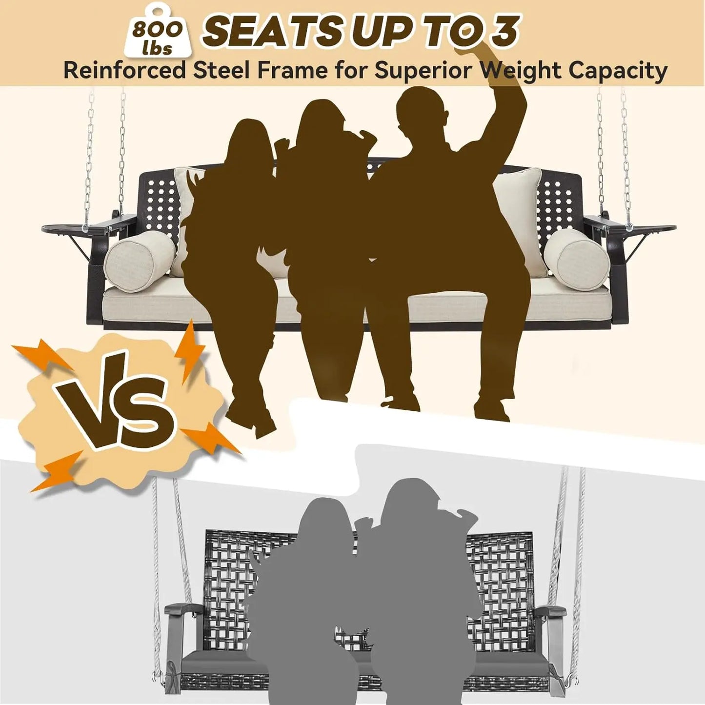 Three Seater Porch Swing With Cup Holders And Cushions