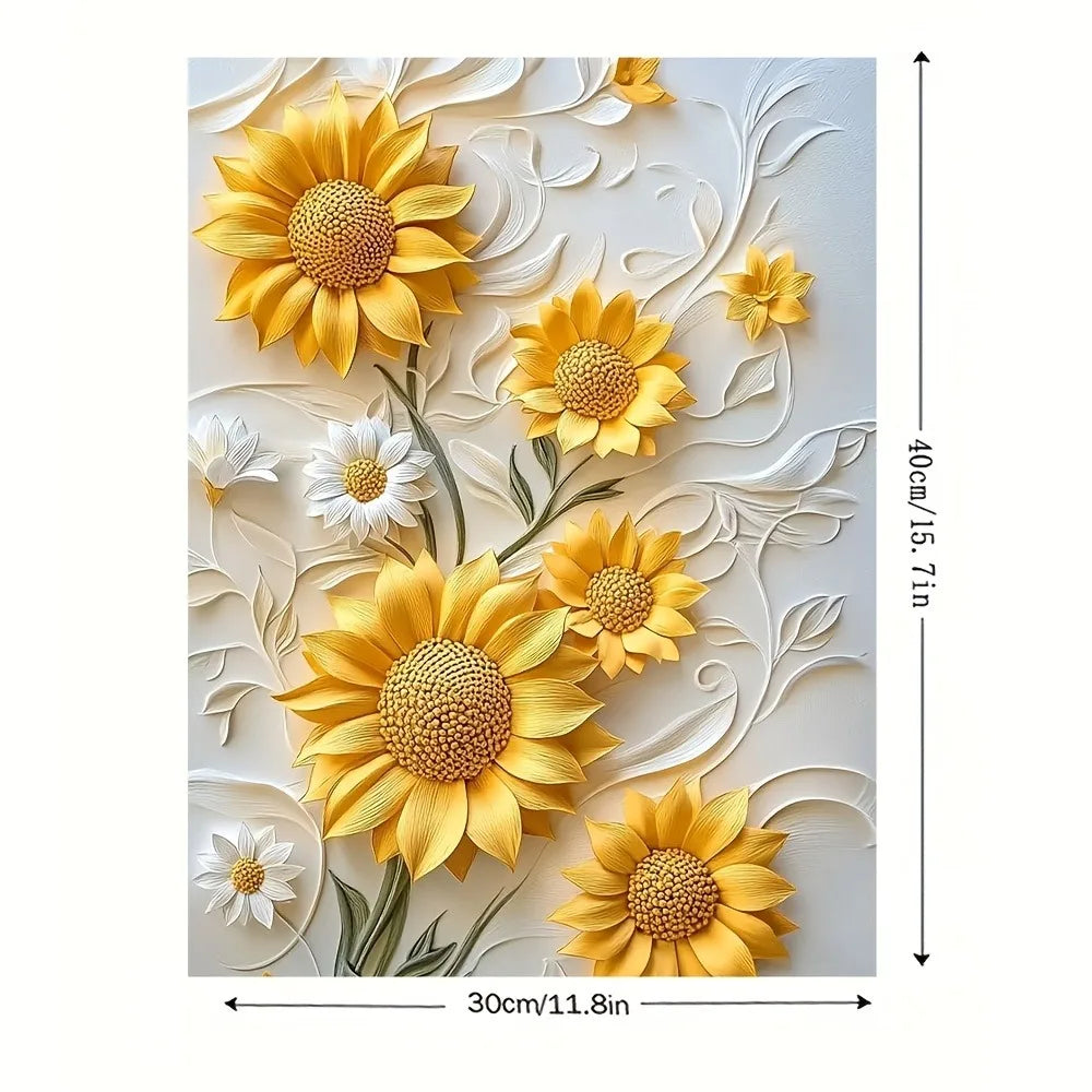 3D Sunflower Canvas Art With Wood Frame For Living Room Decor