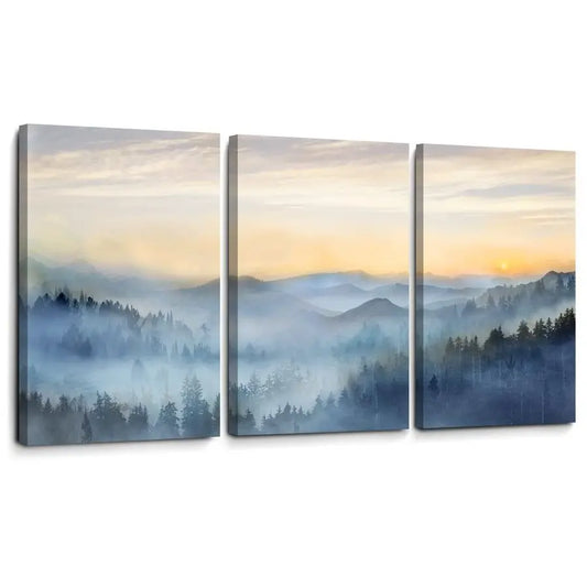 Sunrise Misty Forest 3 Panel Wall Art Canvas Decor