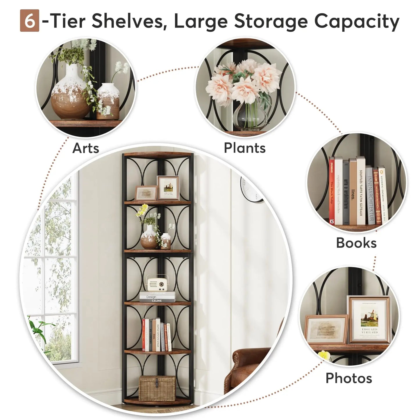 Tribesigns Six Tier Corner Shelf Bookcase Storage Unit