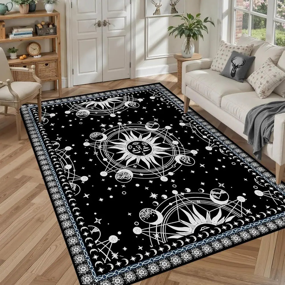 Bohemian Sun Moon Area Rug Celestial Galaxy Stars Mat