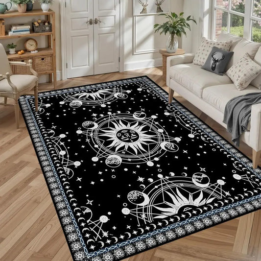 Bohemian Sun Moon Area Rug Celestial Galaxy Stars Mat