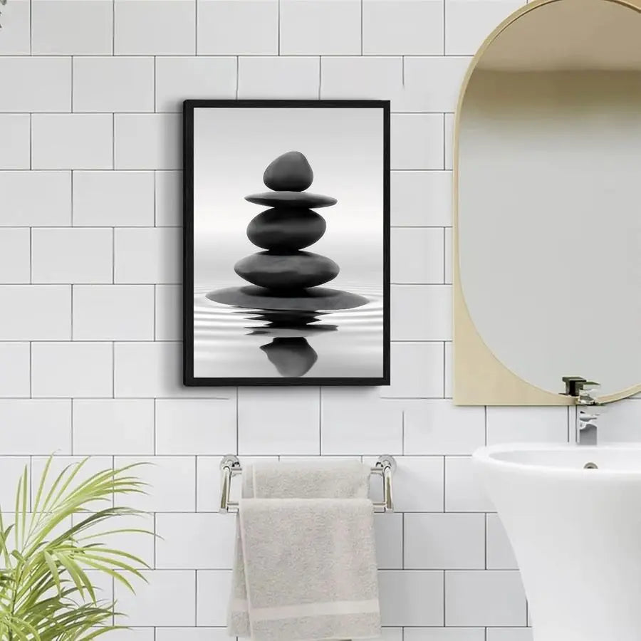 Framed Zen Stones Water Wall Art For Bathroom Spa Decor