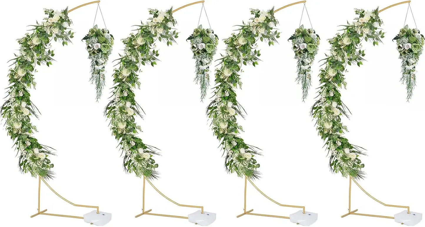 4Pcs Half Moon Arch Backdrop Stand Set, 8.2FT Metal Open Arch Frame Gold for Wedding Bridal Birthday Party Decoration