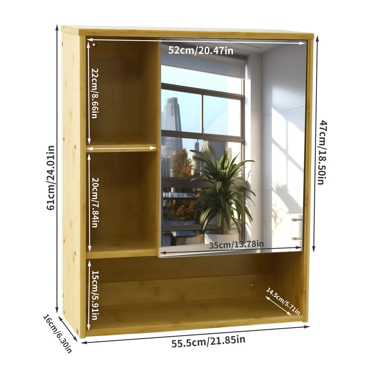 Wall Bathroom Cabinet with Mirror Door Bamboo Medicine Cabinet Storage Organizer