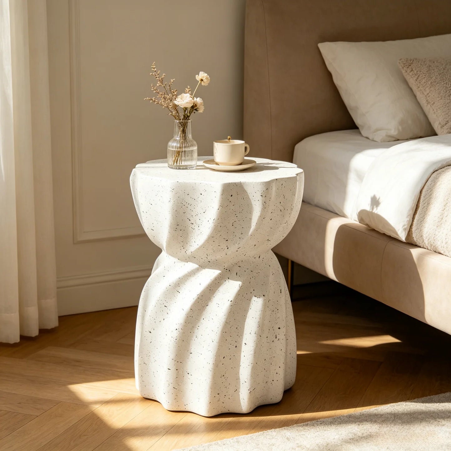 Contemporary Lightweight Concrete Accent Side Table Patio Hourglass Side End Table Garden Stool for Living Room Office