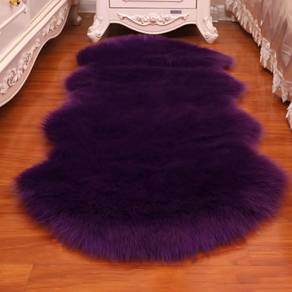 Washable Fluffy Shaggy Faux Fur Sheepskin Rug For Bedroom Mats
