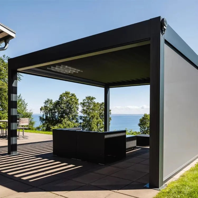 Any Size Custom Smart Rainproof Aluminum Alloy Pergola Motorized Retractable Louver Gazebo For Yard Garden Patio Lounge