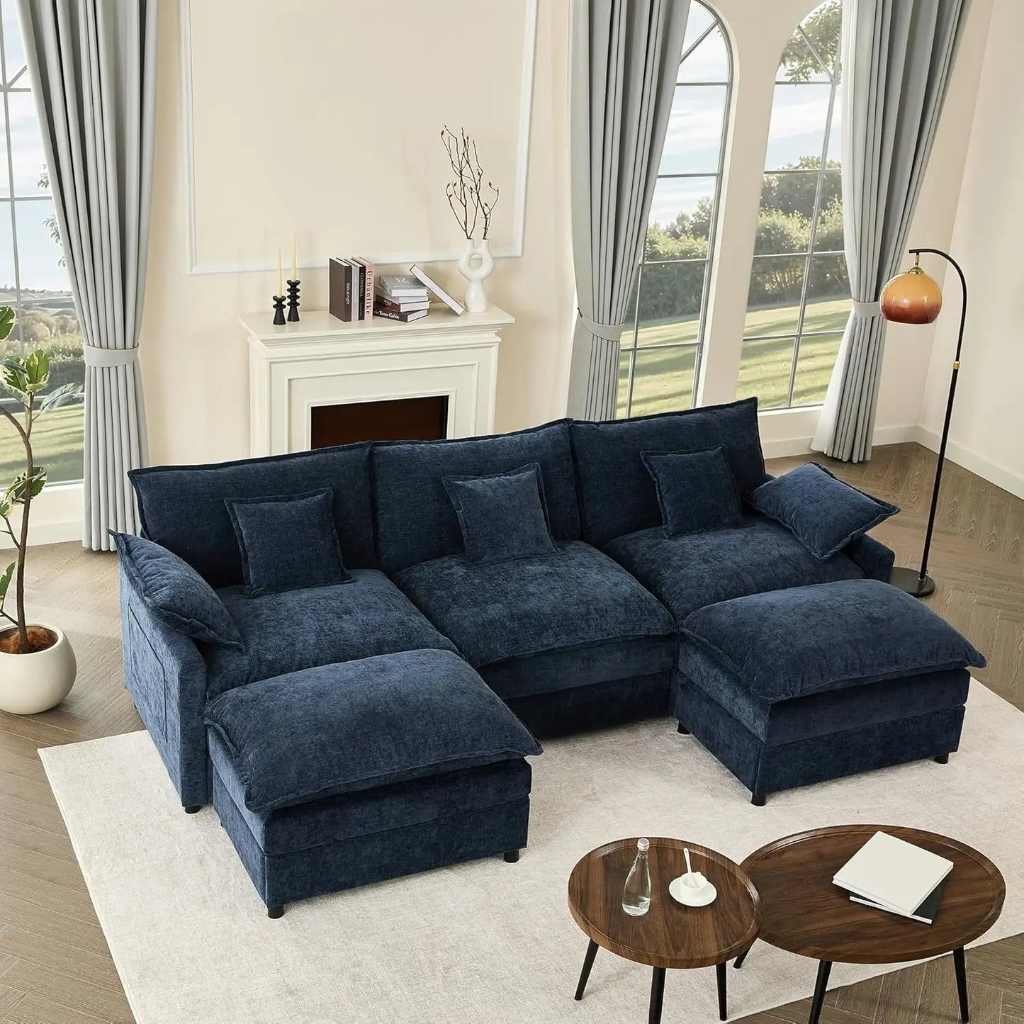 U Shaped Modular Sectional Sofa With Movable Ottoman
