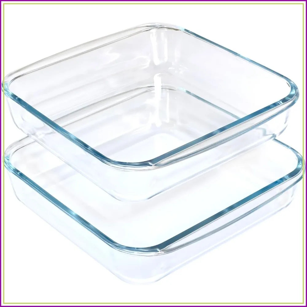 1.6-Qt Square Tempered Glass Baking Dishes, Set of 2, Oven & Microwave Safe