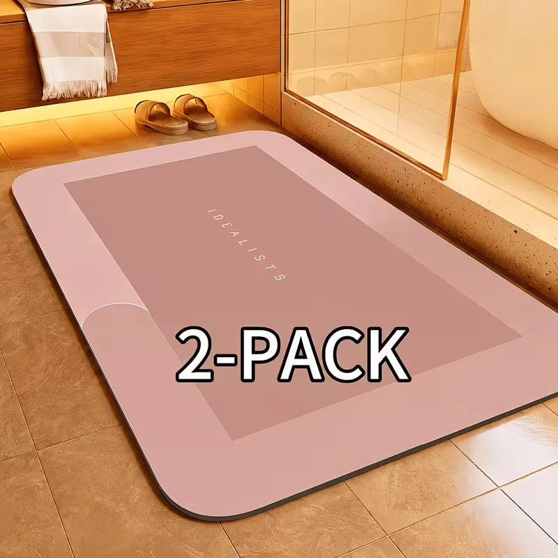 2-Piece Set - Super absorbent and non-slip diatomaceous earth bathroom mats, quick-drying and soft, suitable for use in bathrooms, bedrooms, kitchens, and laundry rooms.