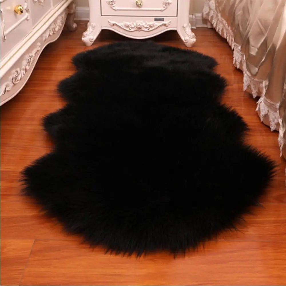 Washable Fluffy Shaggy Faux Fur Sheepskin Rug For Bedroom Mats