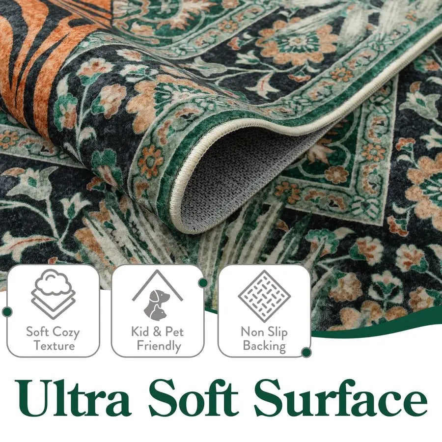 Tiger Boho Washable Area Rug Non Slip For Living Room