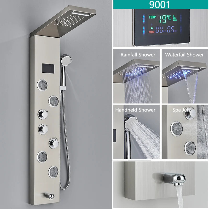 Wanmivezlo LED Bath Shower Faucet Set Triple Handle With Temperature Display