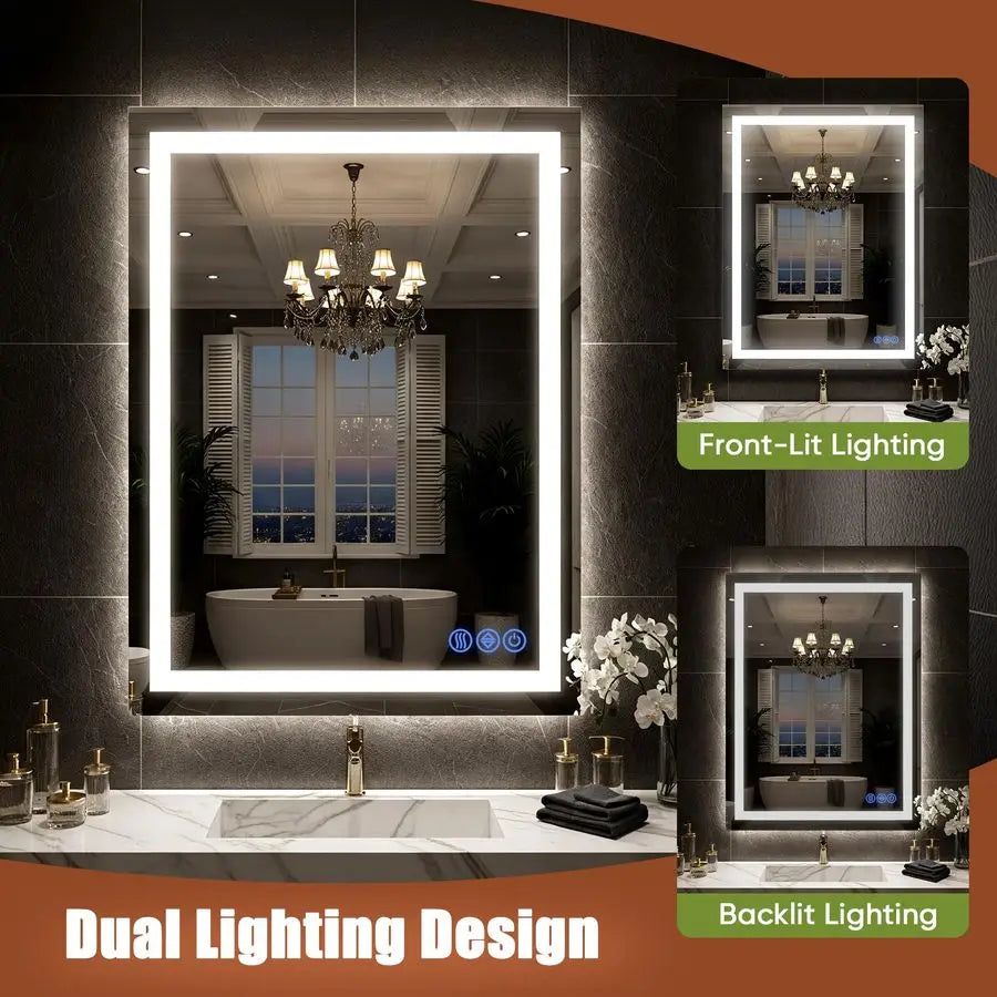 LED Bathroom Mirror With Front And Back Lighting Dimmable