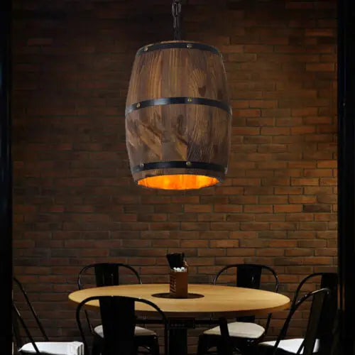 Hanging Vintage Wine Barrel Light Wooden Rustic Old West Cafe Bar Ceiling Lamp
