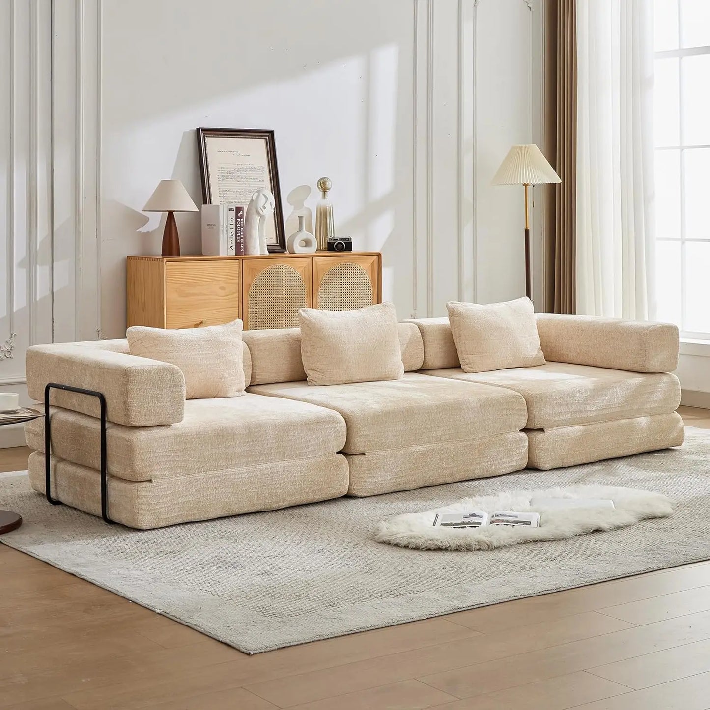 Corduroy Convertible Sofa Bed With Pillows