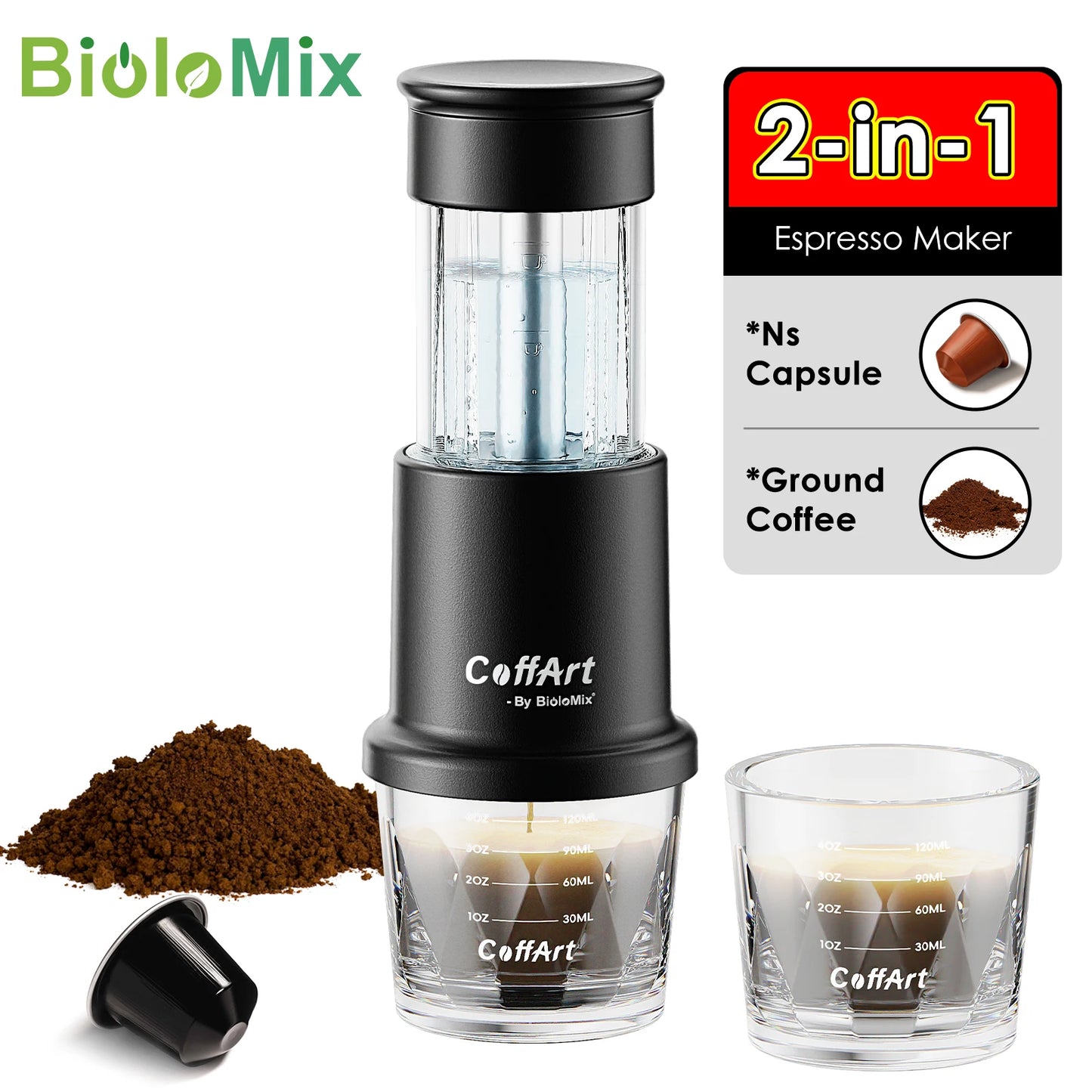 Biolomix 2 In 1 Manual Espresso Coffee Maker NS Capsules