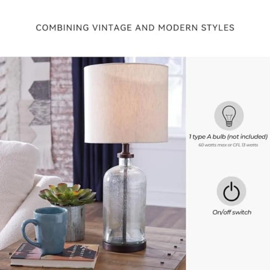 Bandile Modern Farmhouse 22.5" Seeded Glass Table Lamp, Bronze