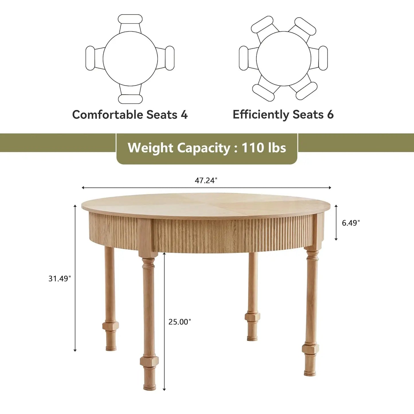 Round Dining Table for 4-6 Diners with Drawers Modern Farmhouse