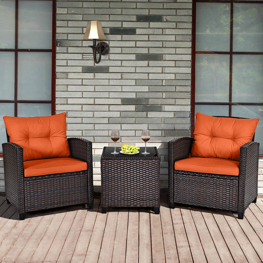 HOMASIS 3-Piece Patio Rattan Furniture Set Cushioned Sofa