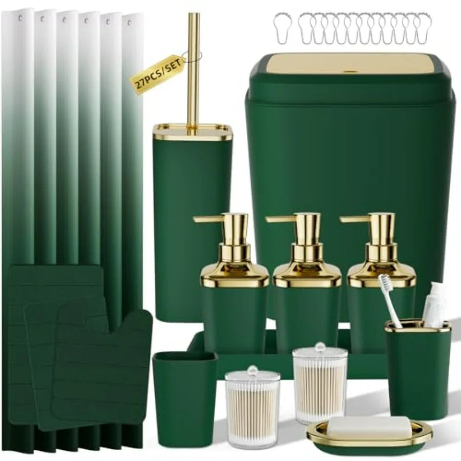 Bathroom 27-Piece Accessory Set With Shower Curtain And Rugs