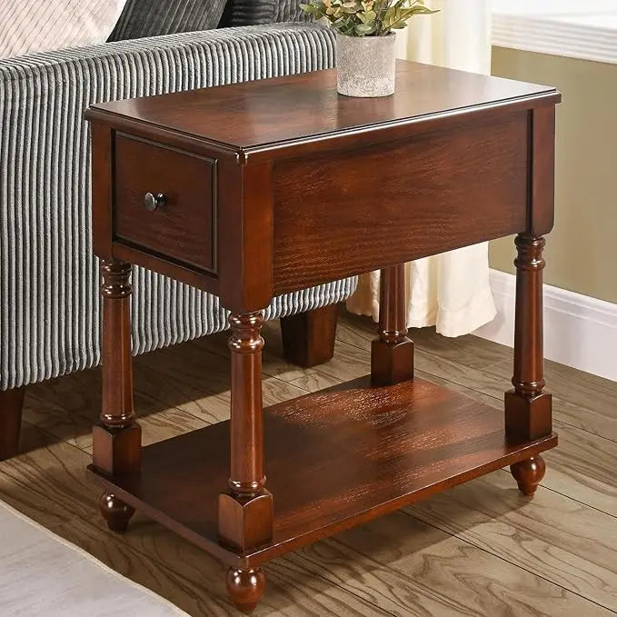 Solid Wood End Table With Drawer For Living Room Modern Design