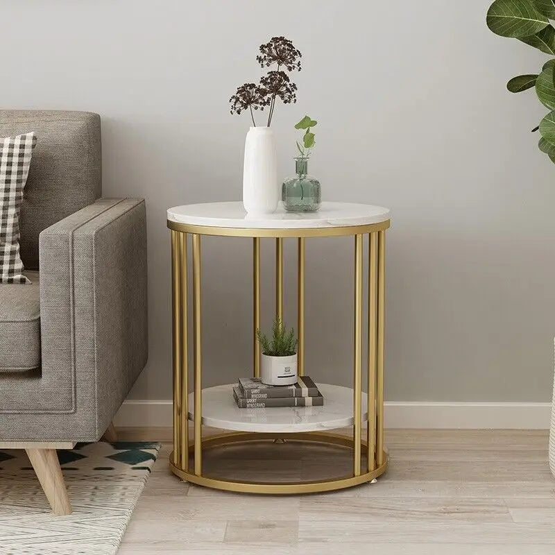 Wisfor 2 Tier Marble Side Table Round Nightstand Jewellery Storage