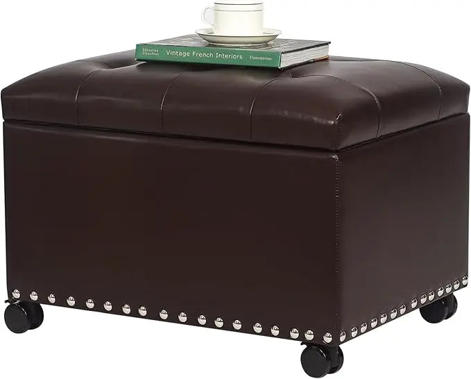 Faux Leather Storage Ottoman Bench Modern Rectangle Foot Rest