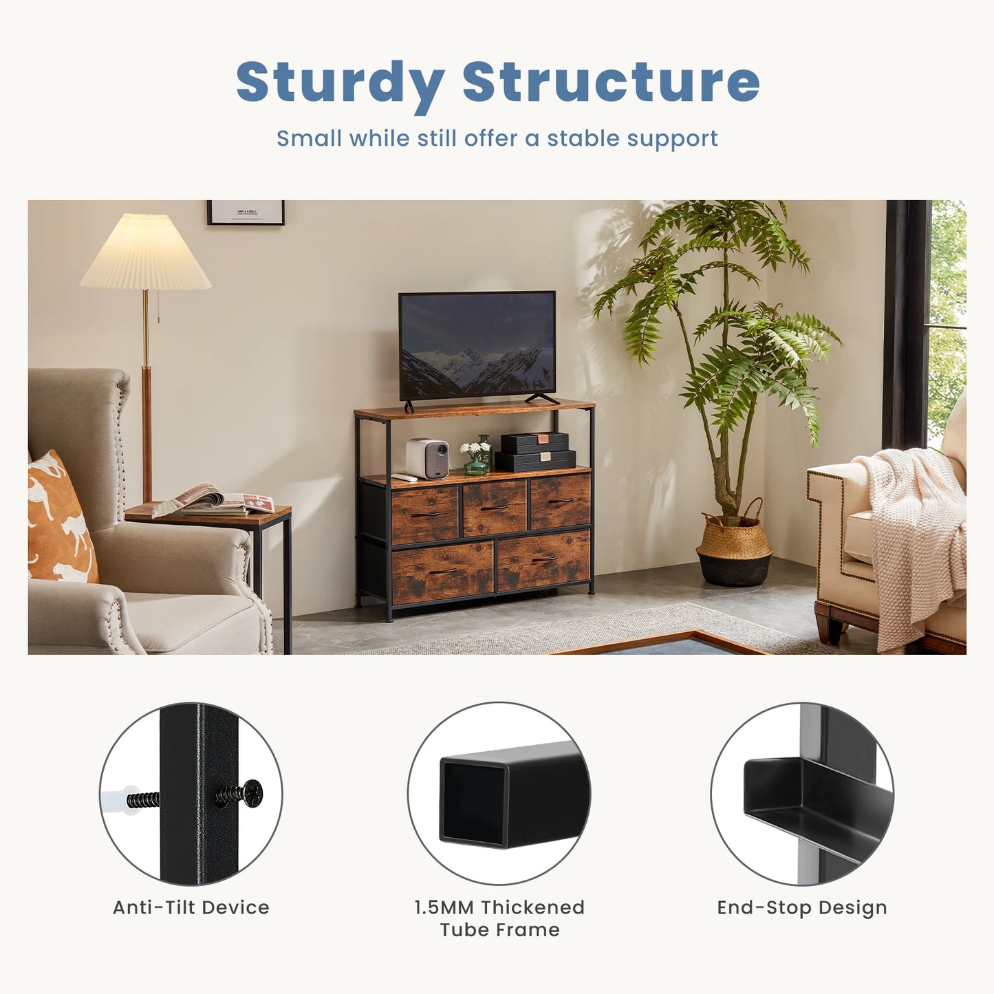 JHK Fireplace TV Stand Dresser With Fabric Drawers Storage Cabinet