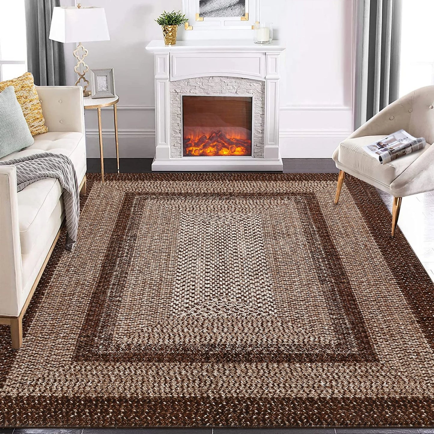 HiMISS Washable Polyester Area Rug for Living Room Non Slip
