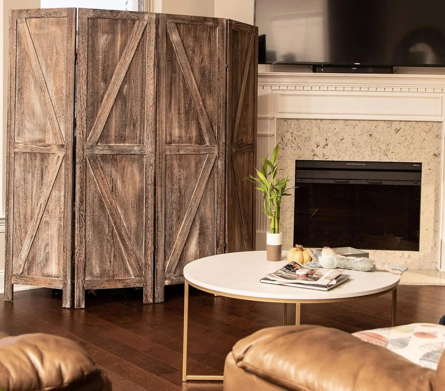 4-Panel Barn Door Room Divider Folding Privacy Screen