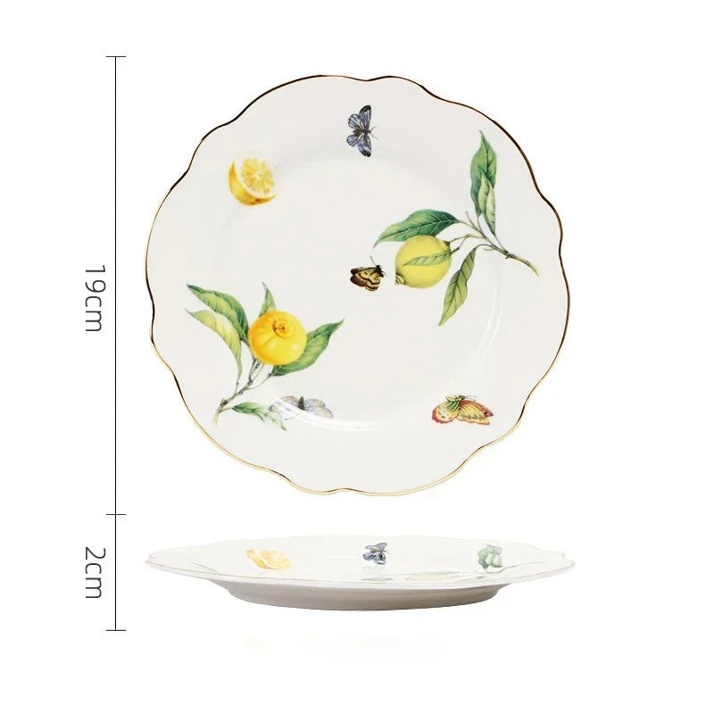 European Style Ceramic Dinner Plate Elegant Lemon Pattern