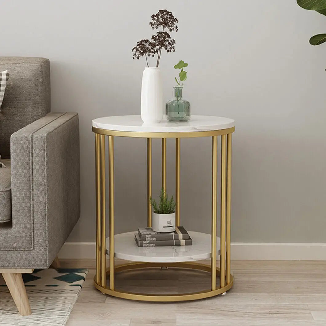 Wisfor 2 Tier Marble Side Table Round Nightstand Jewellery Storage