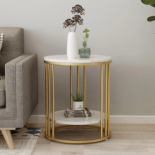 Wisfor 2 Tier Marble Side Table Round Nightstand Jewellery Storage