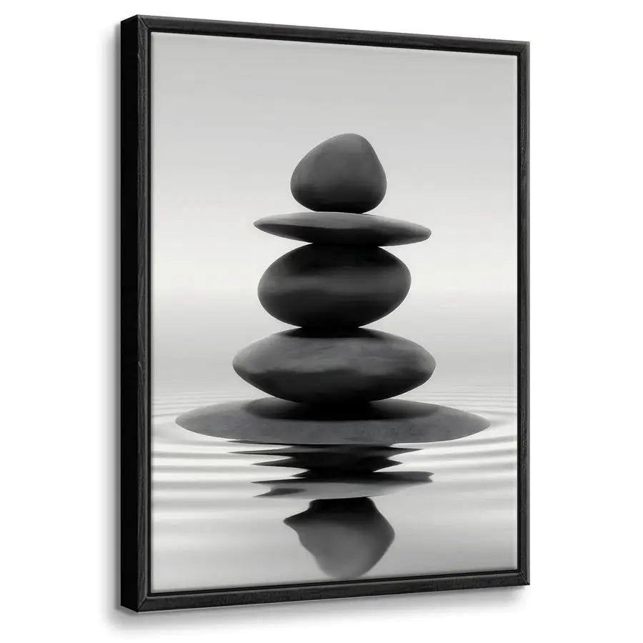 Framed Zen Stones Water Wall Art For Bathroom Spa Decor