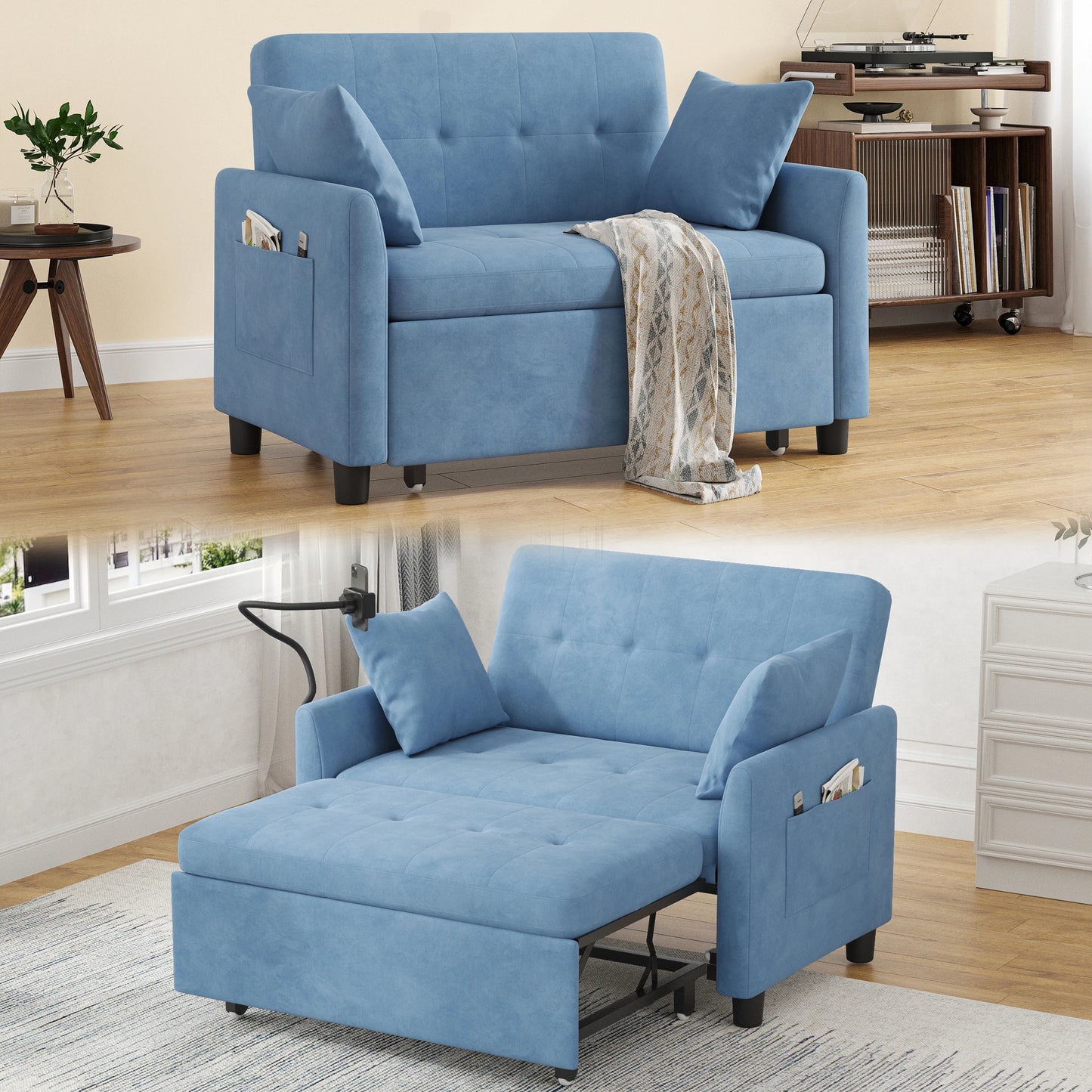 Someet Convertible Sleeper Chair Bed With USB And Phone Holder