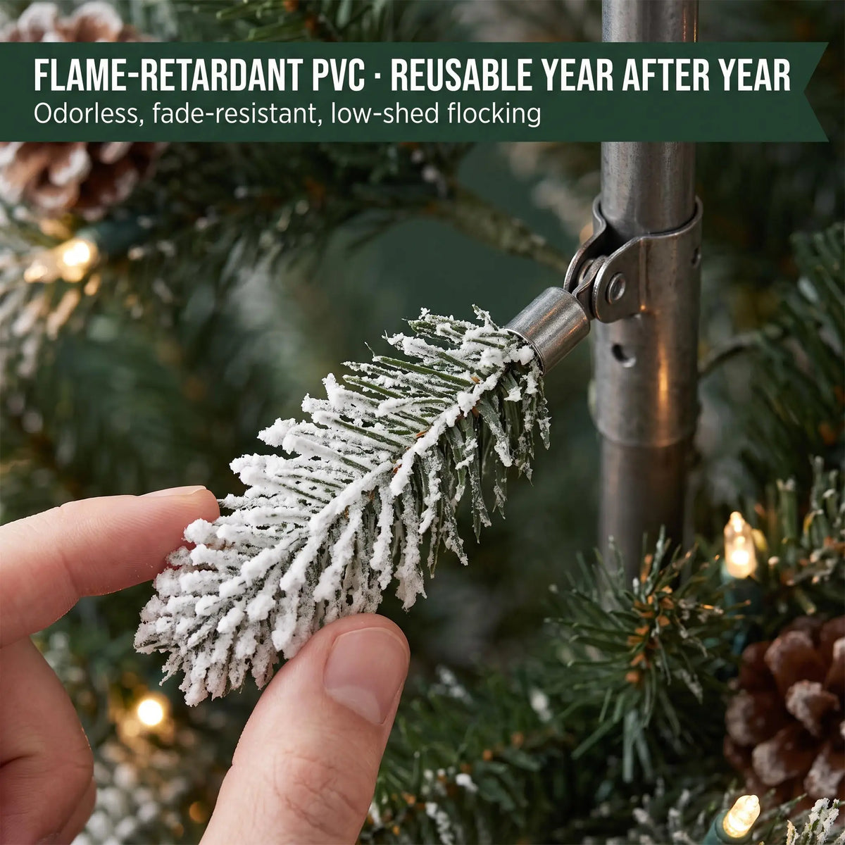 ANIXOL Pre-Lit Slim Pencil Flocked Christmas Tree With Pine Cones