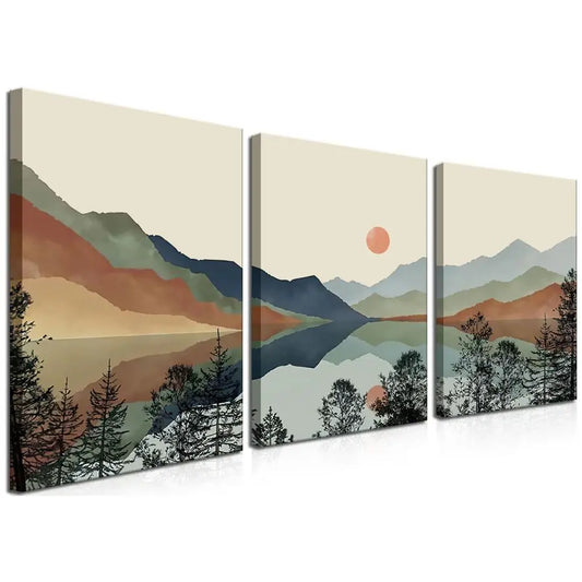 Framed Mountain Canvas Wall Art Abstract Nature Set of 3