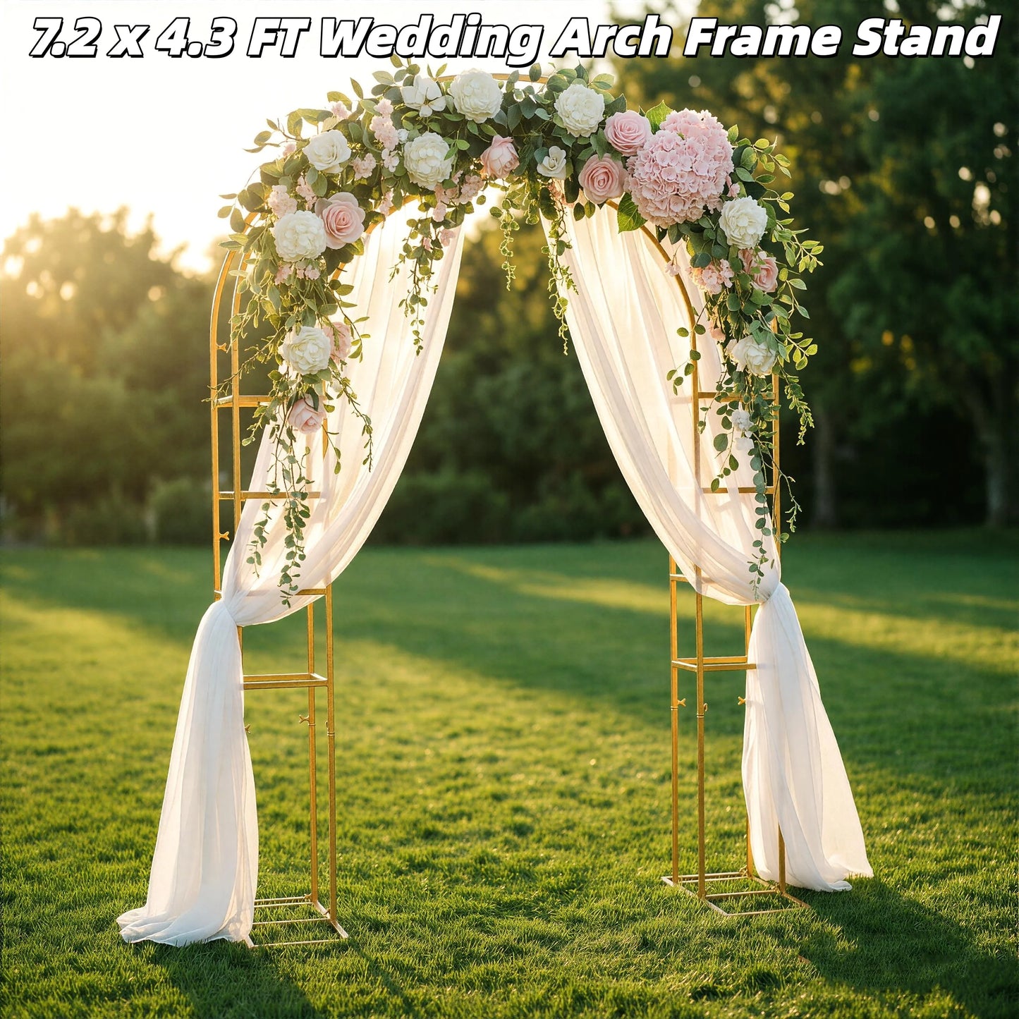 7.2*4.3 FT Wedding Arch Frame Stand Heavy Duty Metal Party Decoration Arch for Ceremony, Birthday Party, Baby Shower, Event Backdrop Support