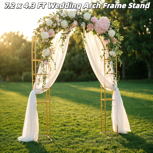 7.2*4.3 FT Wedding Arch Frame Stand Heavy Duty Metal Party Decoration Arch for Ceremony, Birthday Party, Baby Shower, Event Backdrop Support